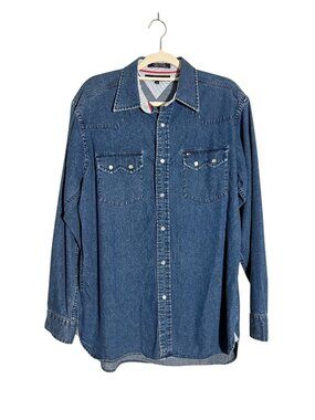 Tommy Hilfiger Vintage Dark Wash Denim Button Up Shirt Oversized 90s